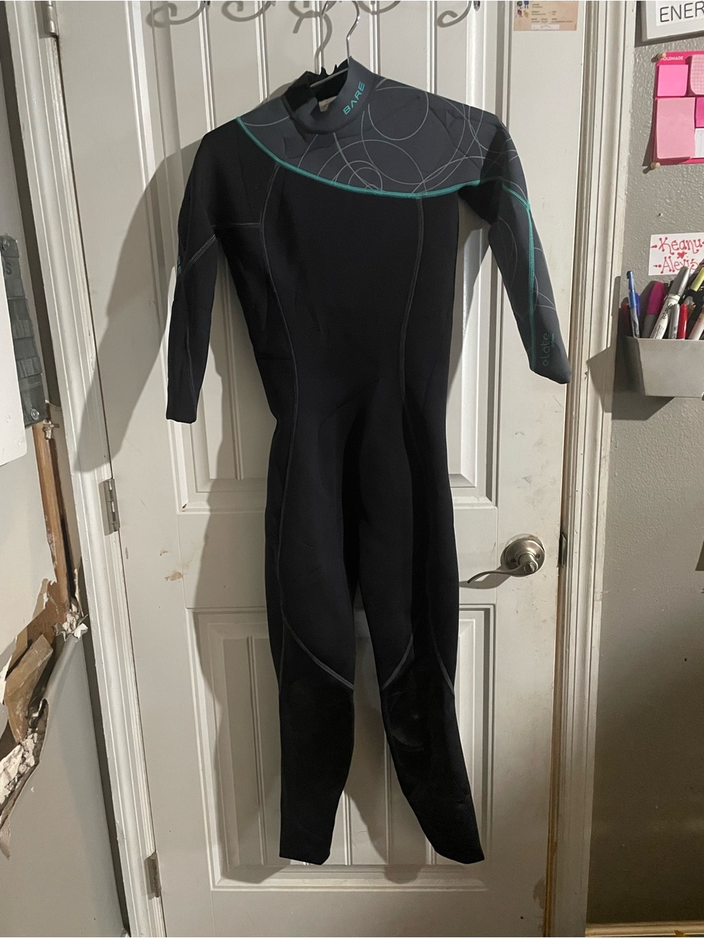 Women's Full-Length Neoprene One-Piece Wetsuit in Black with Teal Accents